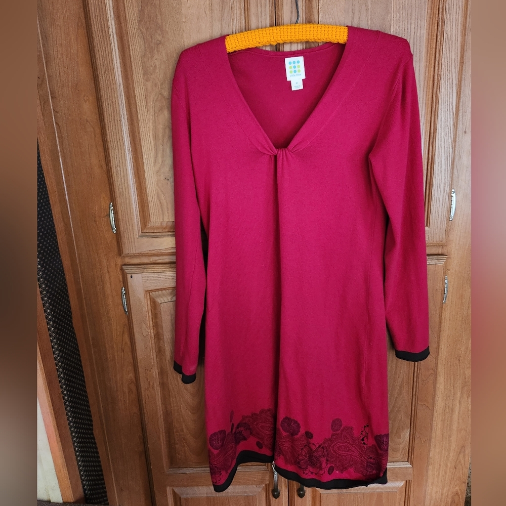 Pink Title Nine long sleeve sweater dress with printed hem